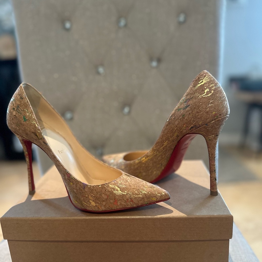Christian Louboutin Metallic Gold and Red Soled Pointed Toe Pumps
